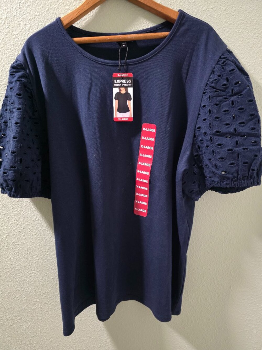 Express Navy Blue Top with puffy accent Eyelet sleeves XL